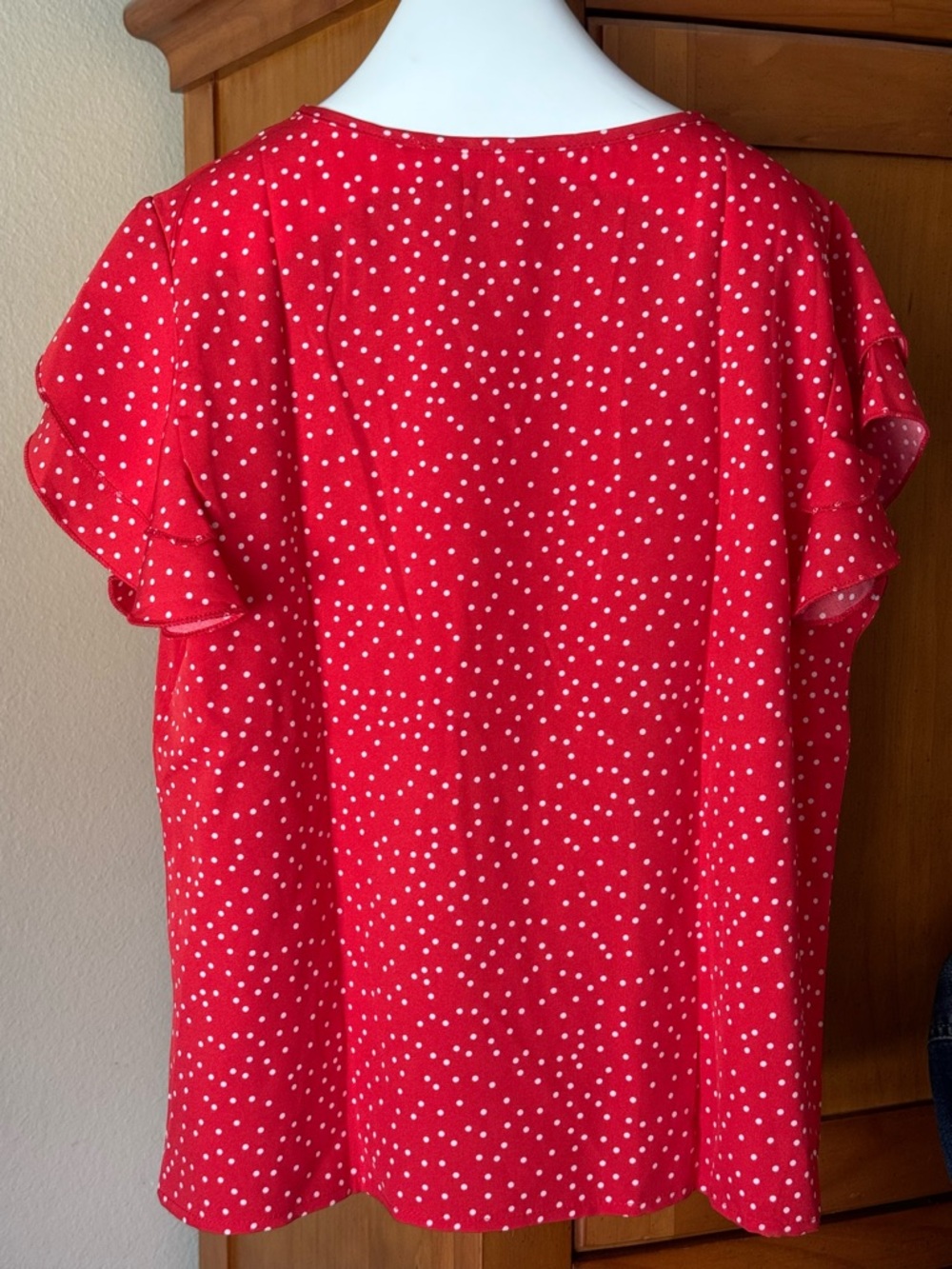 Red and White Polka Dot Flutter Sleeve Blouse Small NWOT